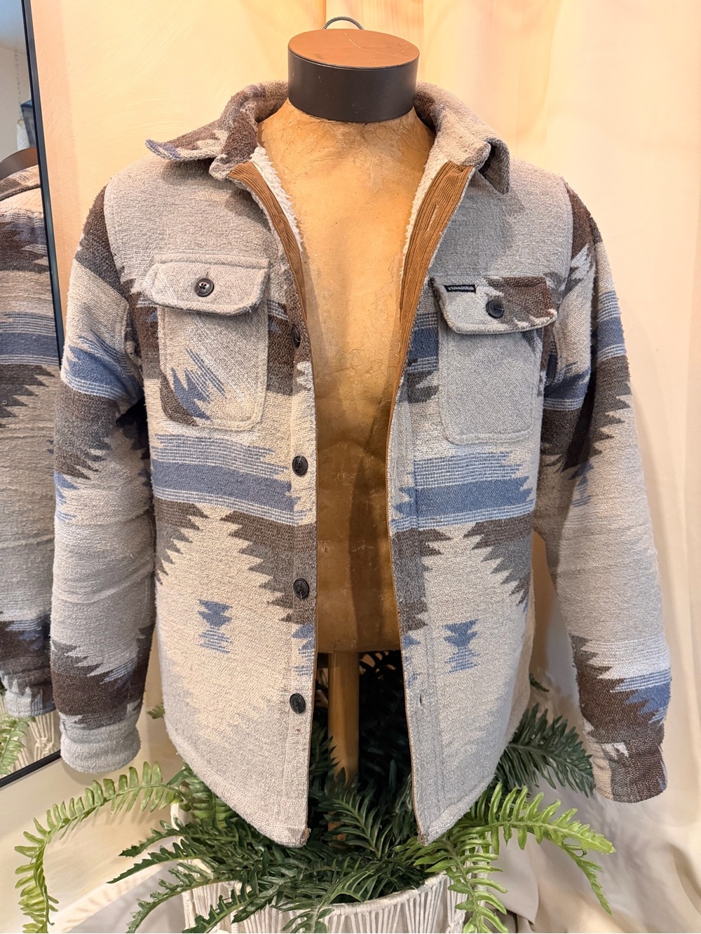 Parasuco Southwestern Patterned Shacket in Gray, Blue & Brown